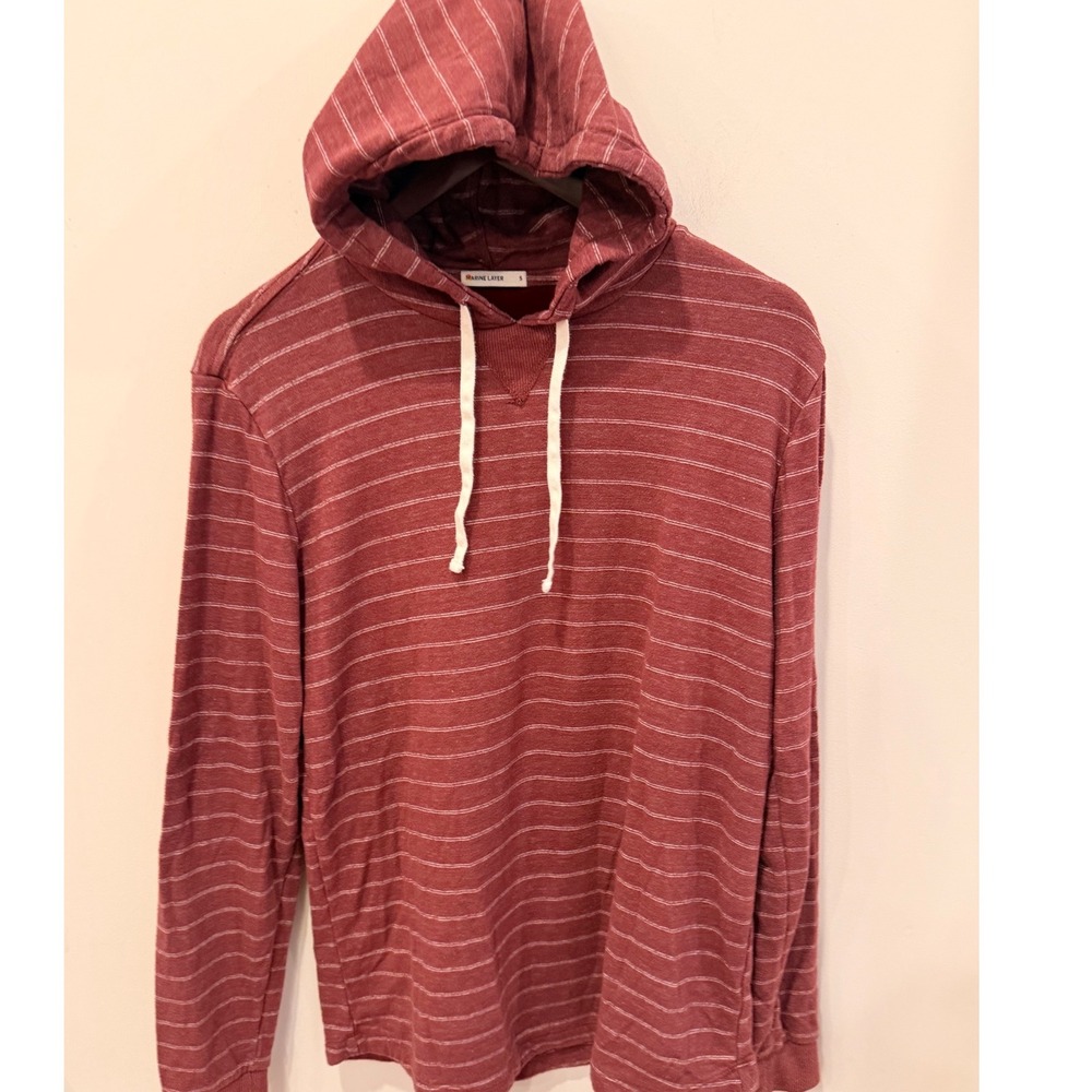 Marine Layer Mens Striped Hoodie Burgundy Red Long Sleeve Pullover Small 14648